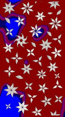 Raster illüstrasyonundaki çiçek desenli çizim. Kırmızı renkte çiçekler. Renkli Bahar Teması eskiz kalıbı. Düz Çiçek Elementleri Tasarımı.