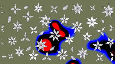 Varicologreen Raster çizimi. Bir sürü yeşil ve soyut çiçekli tropik eskiz deseni. Küçük çiçekte sevimli çiçek deseni var..