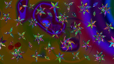 Kahverengi renklerde bahar çiçekleri. Raster deseni. Raster illüstrasyonu. Patlayan çiçekler soyut yerleştirilmiş.