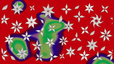 El çizimi. Güzel kumaş deseni. Raster illüstrasyonu. Çiçekler, dallar, otlar ve çiçekler.