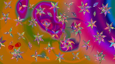 Çiçeksel çizim kalıbının yansıması. Vadinin turuncu renkli çiçekleri.