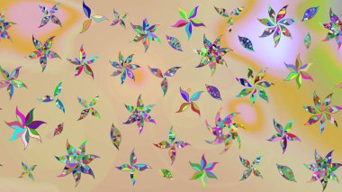 Raster illüstrasyonu. 3D çiçekler, eskiz. Bej renklerde.