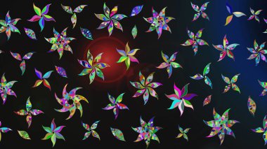 Raster illüstrasyonundaki çiçek desenli çizim. Gri renkli çiçekler.