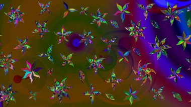 Renkli Bahar Teması eskiz kalıbı. Raster illüstrasyonundaki çiçek desenli çizim. Süslü kumaş deseni. Düz Çiçek Elementleri Tasarımı.