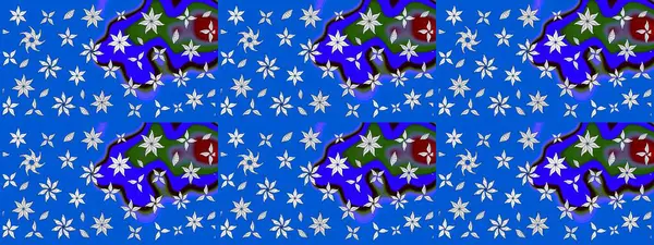 Raster illüstrasyonu. Mavi renkte karalamalı çiçek deseni çiz.