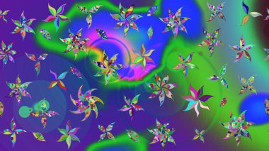 Çiçek desenli çizim. Güzel kumaş deseni. Düz Çiçek Elementleri Tasarımı. Asya tekstil tarzında. Renkli Bahar Teması eskiz kalıbı. Raster illüstrasyonu.