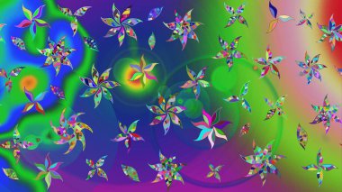 Raster illüstrasyonu. Çiçek ve yapraklı karalama şeklinde Raster çiçek deseni. Yumuşak, yeşil renkte bahar çiçekleri.