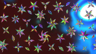 Modern çiçek arkaplanı. Parlak renkli çiçekleri ve kahverengi renkli yaprakları olan harika bir çiçek deseni. Halk tarzı. Moda baskıları için zarif bir şablon.