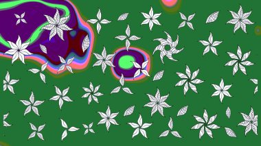 Düz Çiçek Elementleri Tasarımı. Güzel kumaş deseni. Çiçek desenli çizim. Renkli Bahar Teması eskiz kalıbı. Raster illüstrasyonu. Asya tekstil tarzında.