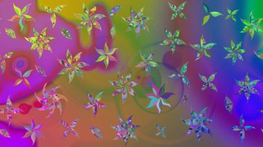 Raster illüstrasyonundaki çiçek desenli çizim. Mor renkte çiçekler.