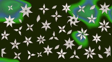 Gri renklerde bahar çiçekleri. Raster illüstrasyonu. Çiçek ve yapraklı karalama şeklinde Raster çiçek deseni.