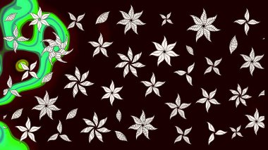 Siyah renkli bitkilerden oluşan parlak çiçekli çizim deseni.