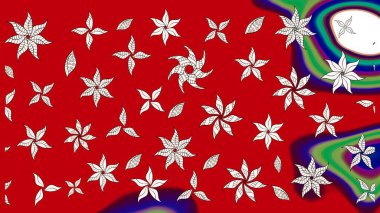 Üzerinde gelincikler ve vadi zambakları olan renkli çiçek desenli nakış deseni. Tekstil tasarımı için kırmızı renkte geleneksel Raster çiçek buketi.