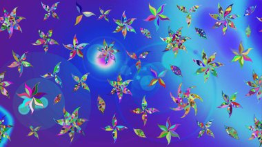 Modern, mavi raster arka plan duvar kağıdı çizimi, klasik çizgili desenli desenli çiçekler, çiçekli süsler. Çiçekli el çizimi çizimi deseni.