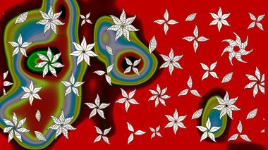 El çizimi. Raster illüstrasyonu. Çiçekli, yapraklı, çiçek desenli çizim..