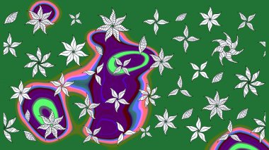 Çiçekli çizim şekli. Yeşil renkli çiçekler. Renkli Bahar Teması eskiz kalıbı. Düz Çiçek Elementleri Tasarımı.