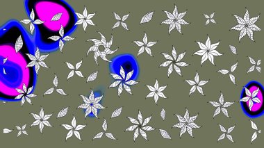 Hediye ambalaj kağıdı, tebrik kartları, posterler ve pankart tasarımı. Yeşil renkli çiçekler. Raster düz çiçek çizim deseni.