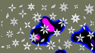 Raster çiçek desenli çiçek deseni, yapraklar, dekoratif elementler, sıçrama, lekeler, el çizimi kontur çizgileri ve Doodle çizim stili, grafik raster çizim çizimi.