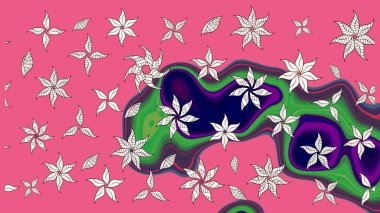 Pembe renkli Asya tekstili. Raster illüstrasyonu. Çiçek desenini çiz.