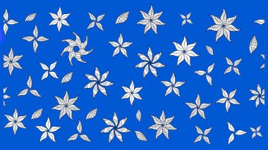 Raster illüstrasyonu. Raster illüstrasyonu. Çiçek desenli çizim. Asya tekstil tarzında. Mavi renkte çiçekler.