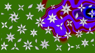 Düz Çiçek Elementleri Tasarımı. Raster Modaya uygun kumaş deseni. Renkli Bahar Teması eskiz kalıbı. Yeşil renkli şirin çiçek deseni.