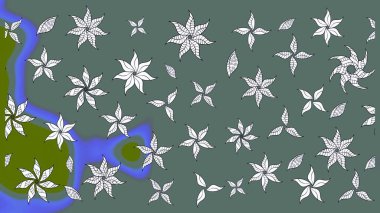 Şirin çiçekler. Çizgi çizimi kalıbı. Raster Moda kumaş deseni.