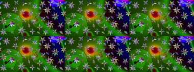 Tatil havası. Nazik romantik baskı. Raster güzel bir çiçek deseni çizmiş. Yeşil renkli çiçekler. Bahar mevsimi.