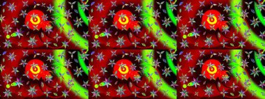 Raster düz çiçek çizim deseni. Kırmızı renkte çiçekler. Tasarım hediye paketi, tebrik kartları, posterler ve afiş tasarımı.