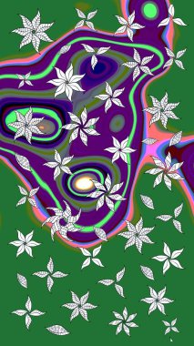 Gömlek, arka plan modelini çiz. Yeşil renkli çiçekler. Tropik çiçekler.