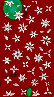 Şirin çiçekli, desenli, kırmızı renkli bir eskiz deseni. Tekstil için suluboya eskiz deseni. El çizimi çiçek çizimi deseni (fayans)).