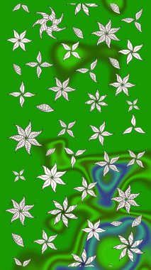 Çok yeşil zarif küçük çiçekler ve yeşil renkli komik böcekler, raster desen, illüstrasyon.