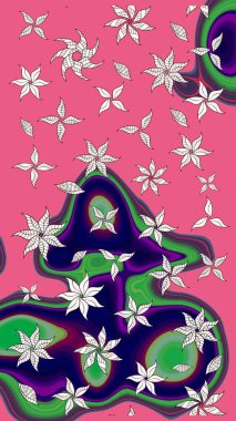 Raster resim. Güzel kumaş deseni. Doodle çiçekler ve dalları, otlar ve çiçekler. Elle çizilmiş.