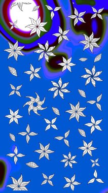 Modern çiçek arkaplanı. Parlak renkli çiçekleri ve mavi yaprakları olan harika bir çiçek deseni. Halk tarzı. Moda baskıları için zarif bir şablon.