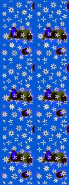 Sevimli çiçek raster deseni. Mavi renkli çiçekler. Renkli Yaz Temalı eskiz kalıbı. Düz Çiçek Elementleri Tasarımı.