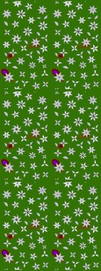 Parlak çiçekli yeşil renkler üzerine soyut çizim deseni. Çiçeksel elementlerle süslenmiş zarif raster dokusu. Küçük çiçekte şirin bir çiçek deseni var..