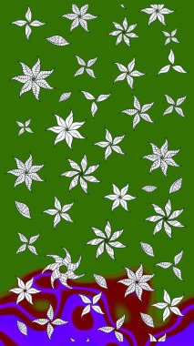 Raster illüstrasyonundaki çiçek desenli çizim. Yeşil renkte çiçekler.