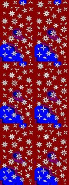 Çiçek desenli çizim. Raster illüstrasyonu. Asya tekstil tarzında. Kırmızı renkte çiçekler. Raster illüstrasyonu.