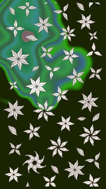 Raster illüstrasyonu. Gri renkli çiçekler. Çiçek süslemeli çizim deseni.