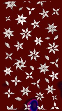 Renkli Bahar Teması eskiz kalıbı. Kırmızı renkli şirin çiçek deseni. Düz Çiçek Elementleri Tasarımı. Raster Modaya uygun kumaş deseni.