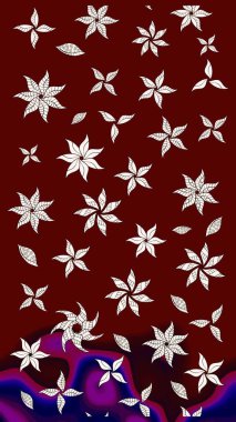 Çiçek ve yapraklı karalama şeklinde Raster çiçek deseni. Raster illüstrasyonu. Kibarca, bahar çiçekleri kırmızı renklerde.