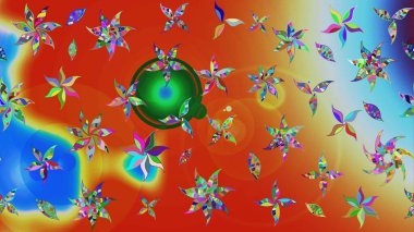 Soyut etnik raster çizim kalıbı. Kabile sanatı boho baskısı, klasik çiçek arkaplanı. Arkaplan dokusu, duvar kağıdı, turuncu renkli çiçek teması.