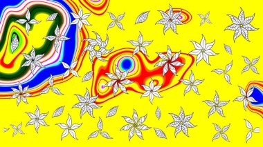 Soyut etnik raster çizim kalıbı. Kabile sanatı boho baskısı, klasik çiçek arkaplanı. Arkaplan dokusu, duvar kağıdı, sarı renkli çiçek teması.