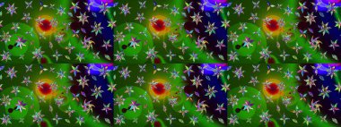 Tatil havası. Nazik romantik baskı. Raster güzel bir çiçek deseni çizmiş. Yeşil renkli çiçekler. Bahar mevsimi.