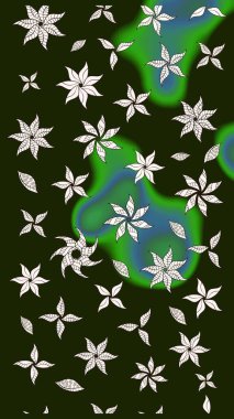 Düz Çiçek Elementleri Tasarımı. Renkli Bahar Teması eskiz kalıbı. Asya tekstil tarzında. Güzel kumaş deseni. Çiçek desenli çizim. Raster illüstrasyonu.