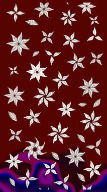 Çiçek ve yapraklı karalama şeklinde Raster çiçek deseni. Raster illüstrasyonu. Kibarca, bahar çiçekleri kırmızı renklerde.