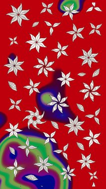 Kibarca, kırmızı renkte yaz çiçekleri. Raster deseni. Raster illüstrasyonu. Küçük çiçekte sevimli çiçek deseni var..