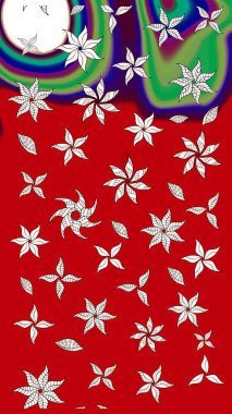 Raster illüstrasyonundaki çiçek desenli çizim. Kırmızı renkte çiçekler.