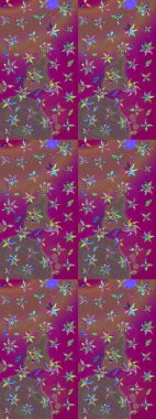 Raster illüstrasyonu. Mor renkli çiçekler. Şatafatlı bahar bahçesi dokusu. Çiçek deseni. Mor renkte çiçek çizimi.