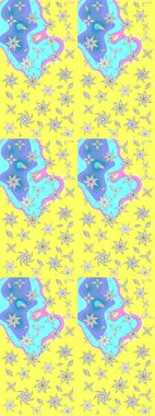 Raster düz çiçek çizim deseni. Hediye ambalaj kağıdı, tebrik kartları, posterler ve pankart tasarımı. Sarı renkte çiçekler.