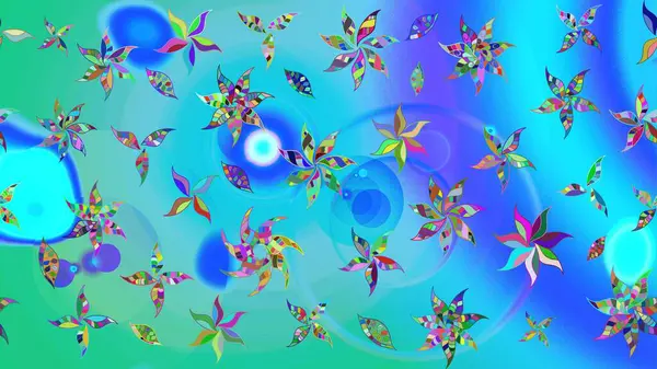 Raster düz çiçek çizim deseni. Hediye ambalaj kağıdı, tebrik kartları, posterler ve pankart tasarımı. Mavi renkte çiçekler.